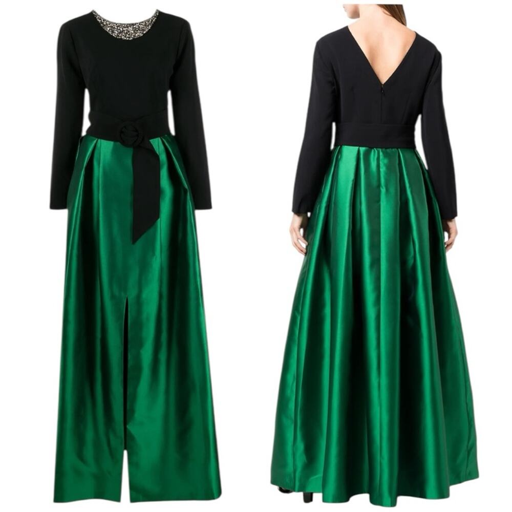 Sachin & Babi Desdemona Gown Emerald and Black Embellished Neckline Size 4 NWT